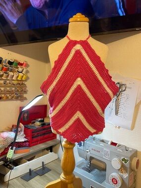 Handmade pink & white Crochet Halter Sweater Top festival top